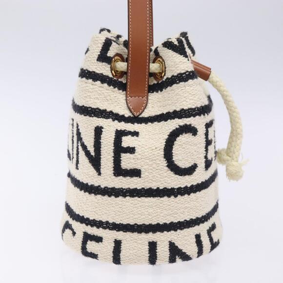 CELINE Teen Drawstring Hand Bag Canvas Leather White Gold - Picture 5 of 12